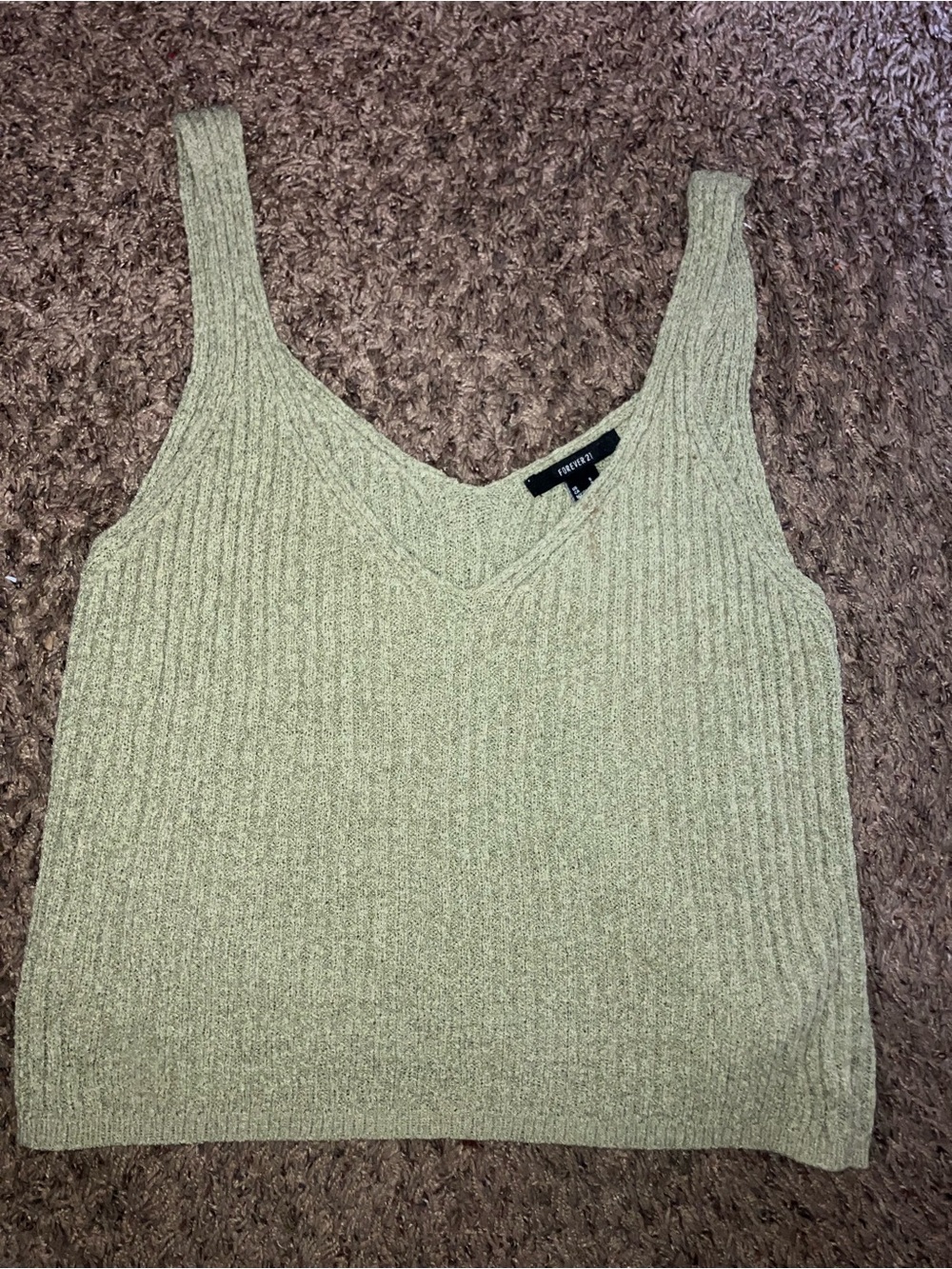 Forever 21 Ribbed V-Neck Tank Top - Sage